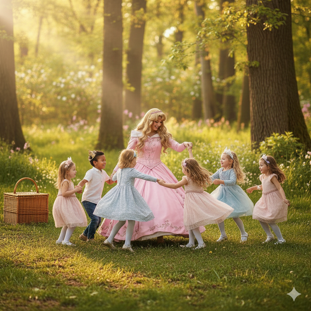Storybook princess dancing with children